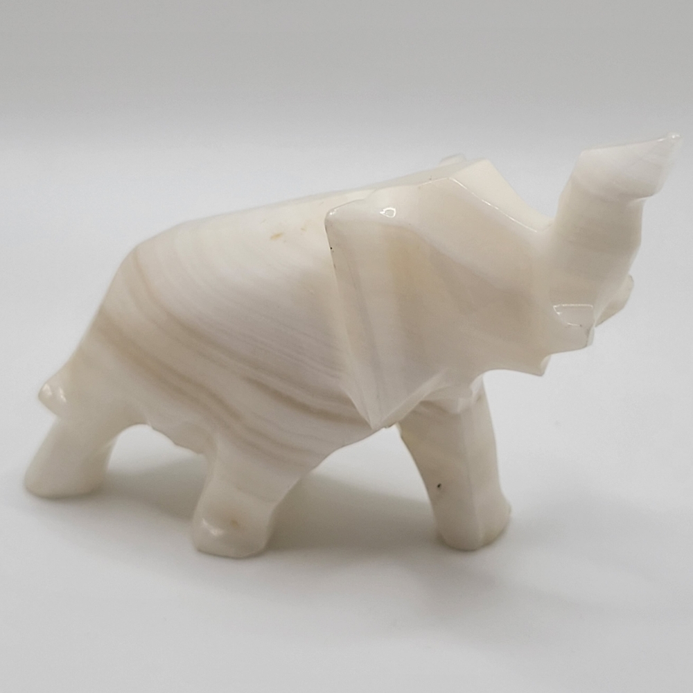 Vintage Hand Carved Stone Elephant Figurine White